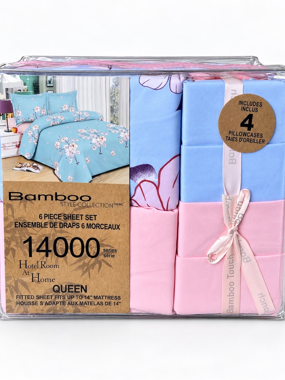 Queen 6-Piece Sheet Set in Blue and Pink
